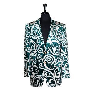 Mens Blazer Green White Abstract Velvet Formal Tuxedo Suit Jacket Sport Coat 42R